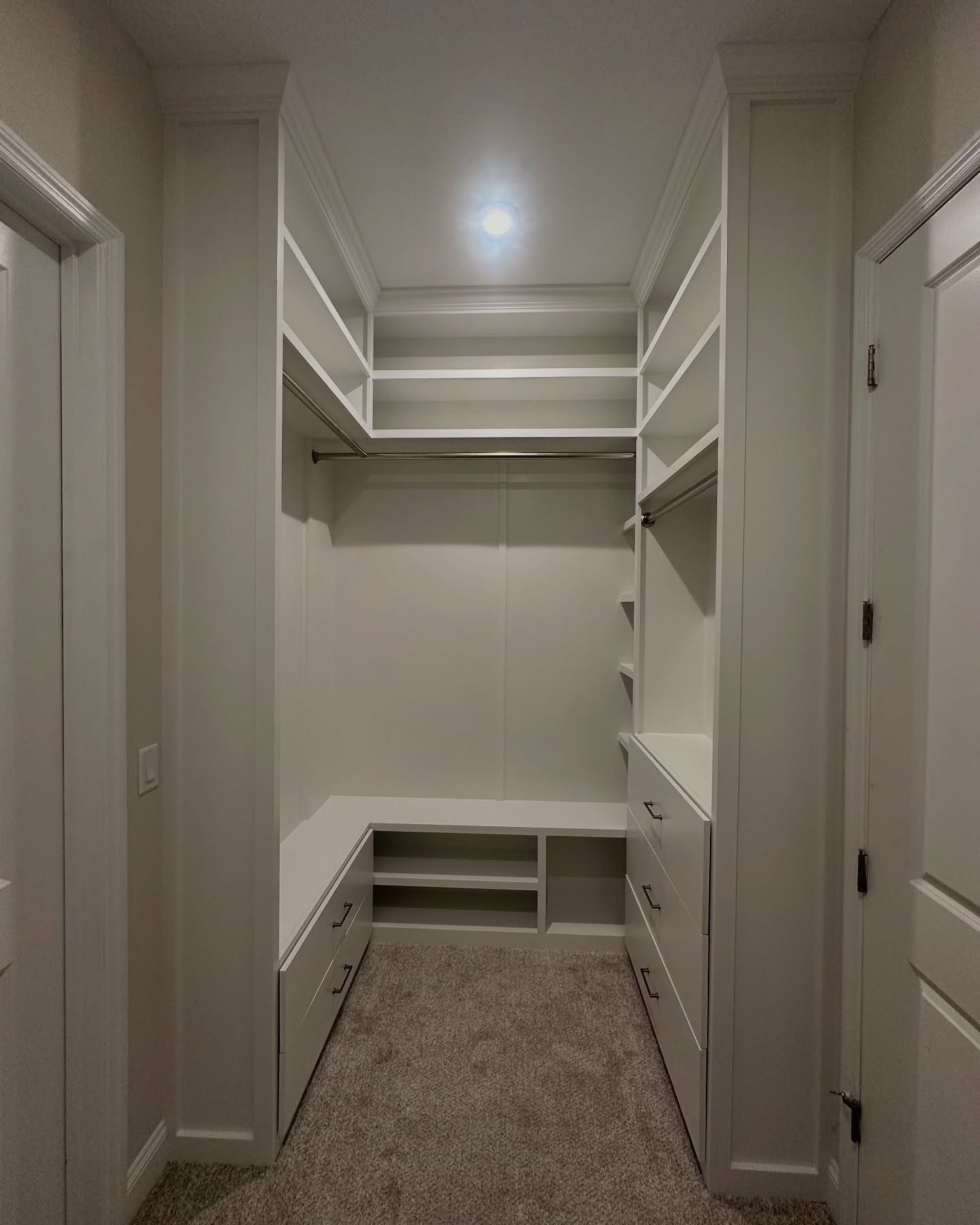 Reach-in closet conversion to custom millwork, custom-built for the space, by AVP Construction JAX in Jacksonville & St. Johns County, FL