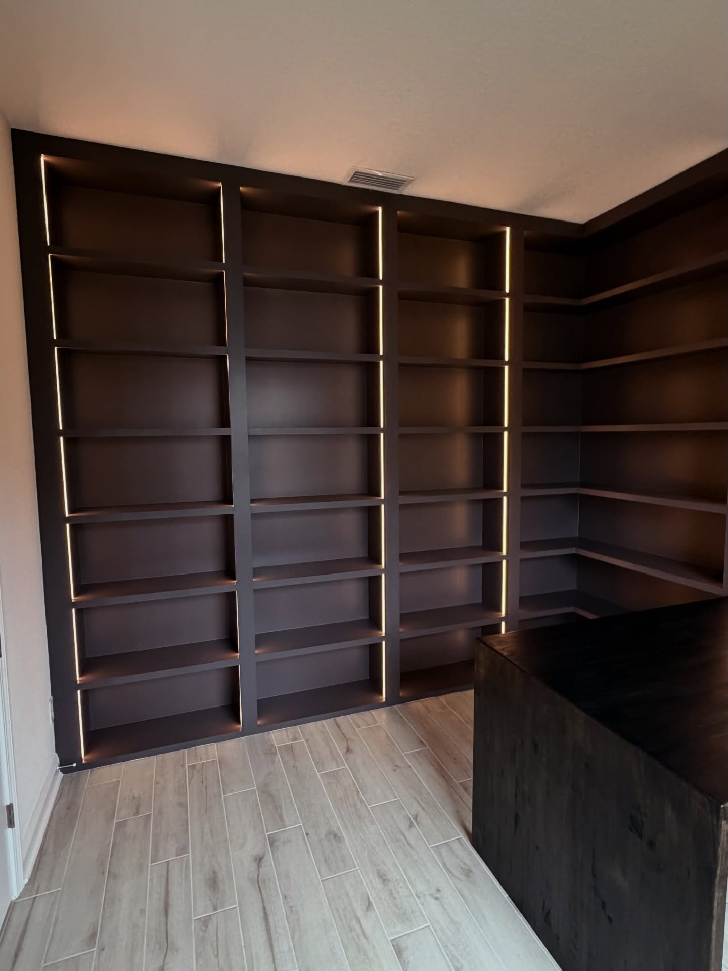 Two-person home office built-in, custom-built for the space, by AVP Construction JAX in Jacksonville & St. Johns County, FL