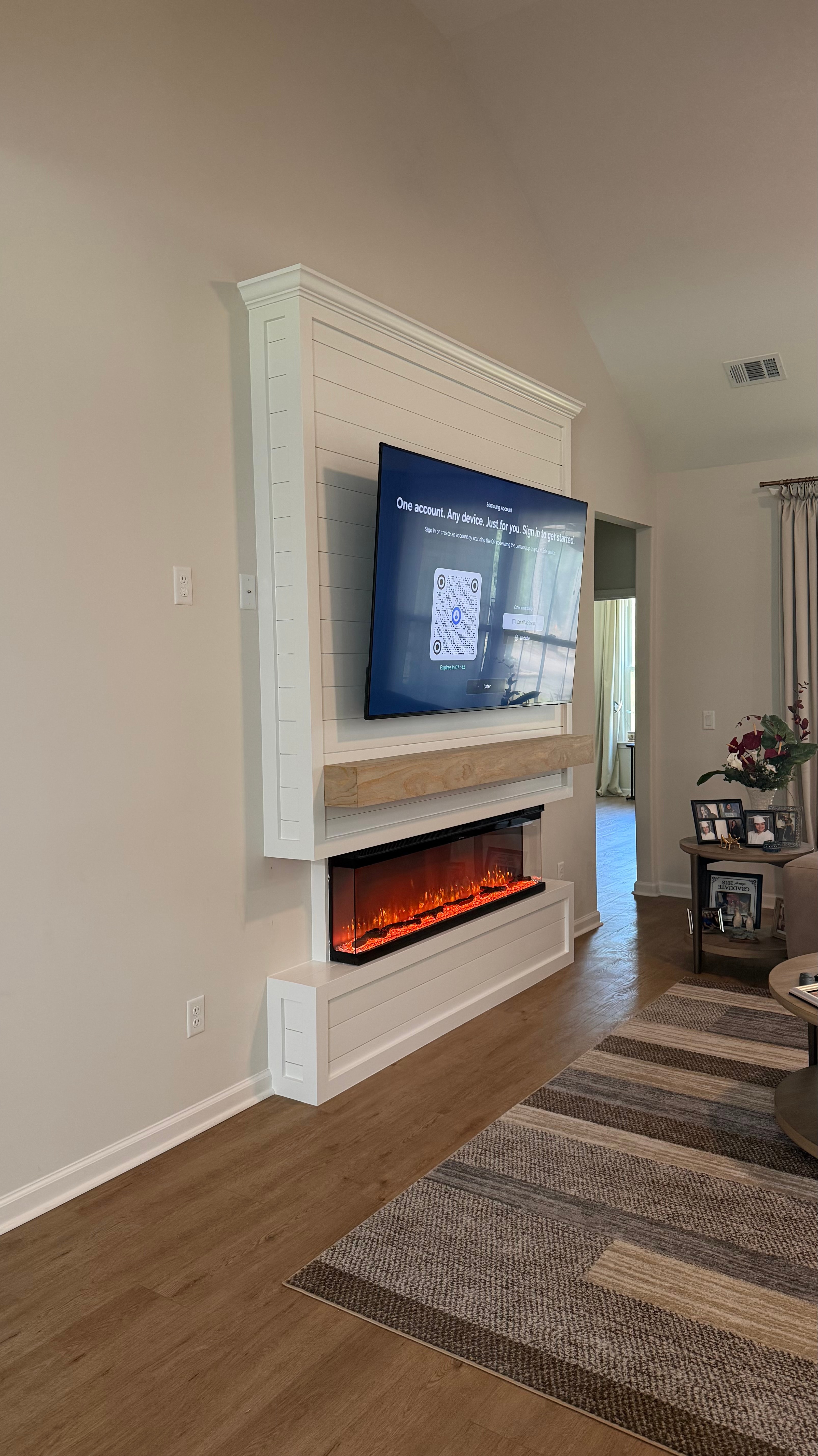 Custom TV Entertainment Center with Shiplap & Electric Fireplace — Pecan Park, Jacksonville FL — Pecan Park, Jacksonville, FL