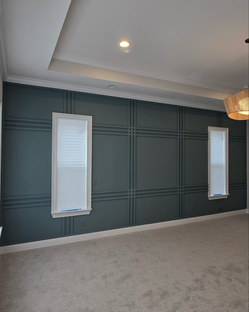 Statement bedroom accent wall in white shiplap by AVP Construction JAX — Jacksonville & St. John's County, FL