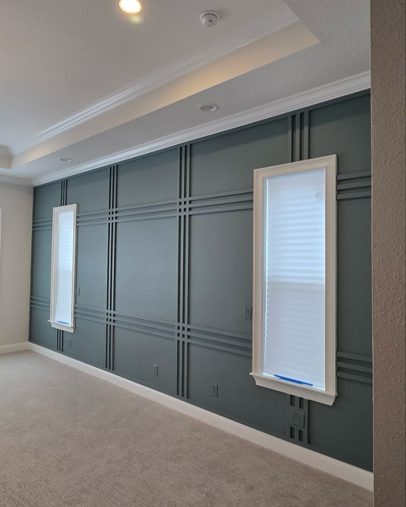 Statement bedroom accent wall in white shiplap by AVP Construction JAX — Jacksonville & St. John's County, FL