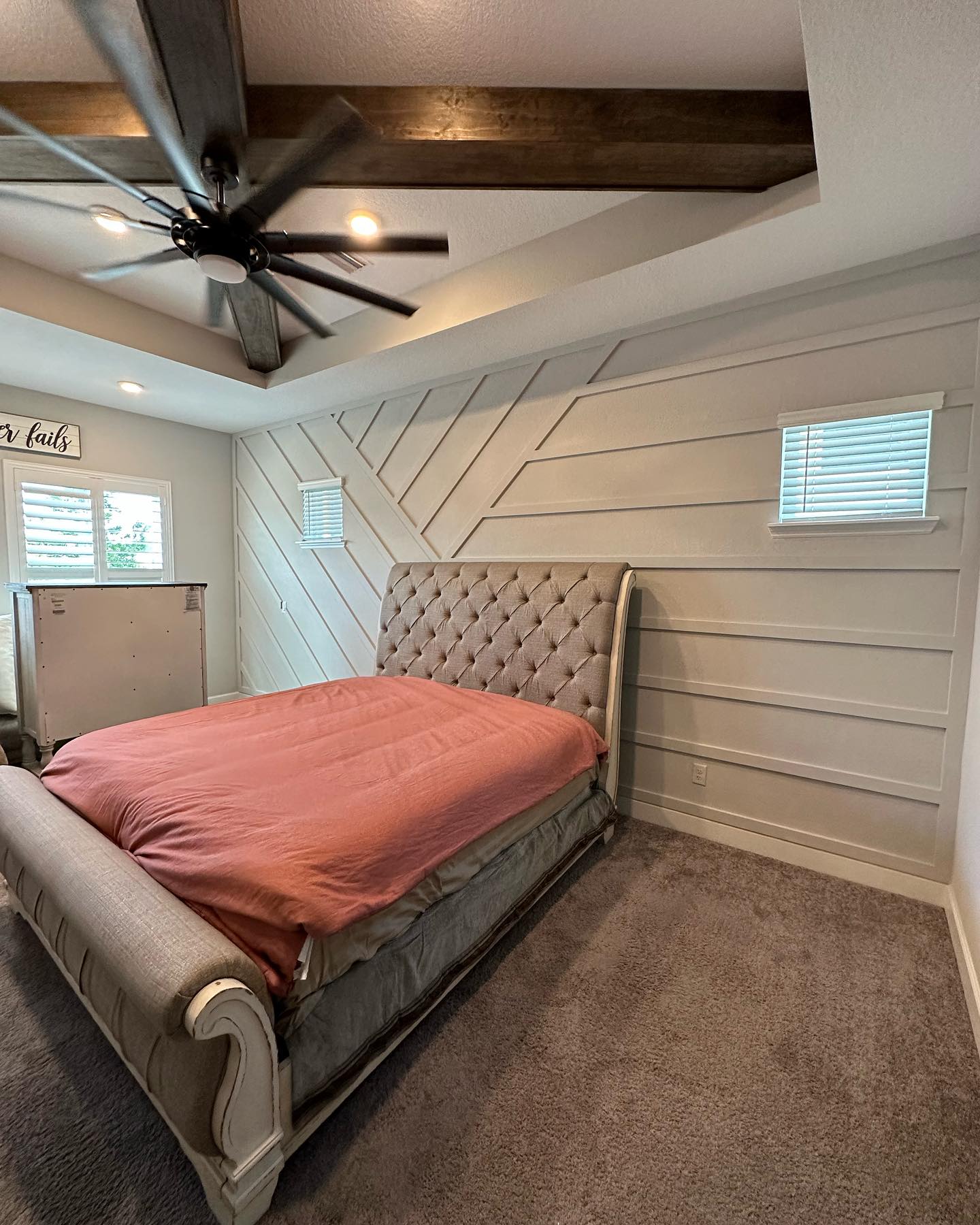 Statement bedroom accent wall in white shiplap by AVP Construction JAX — Jacksonville & St. John's County, FL