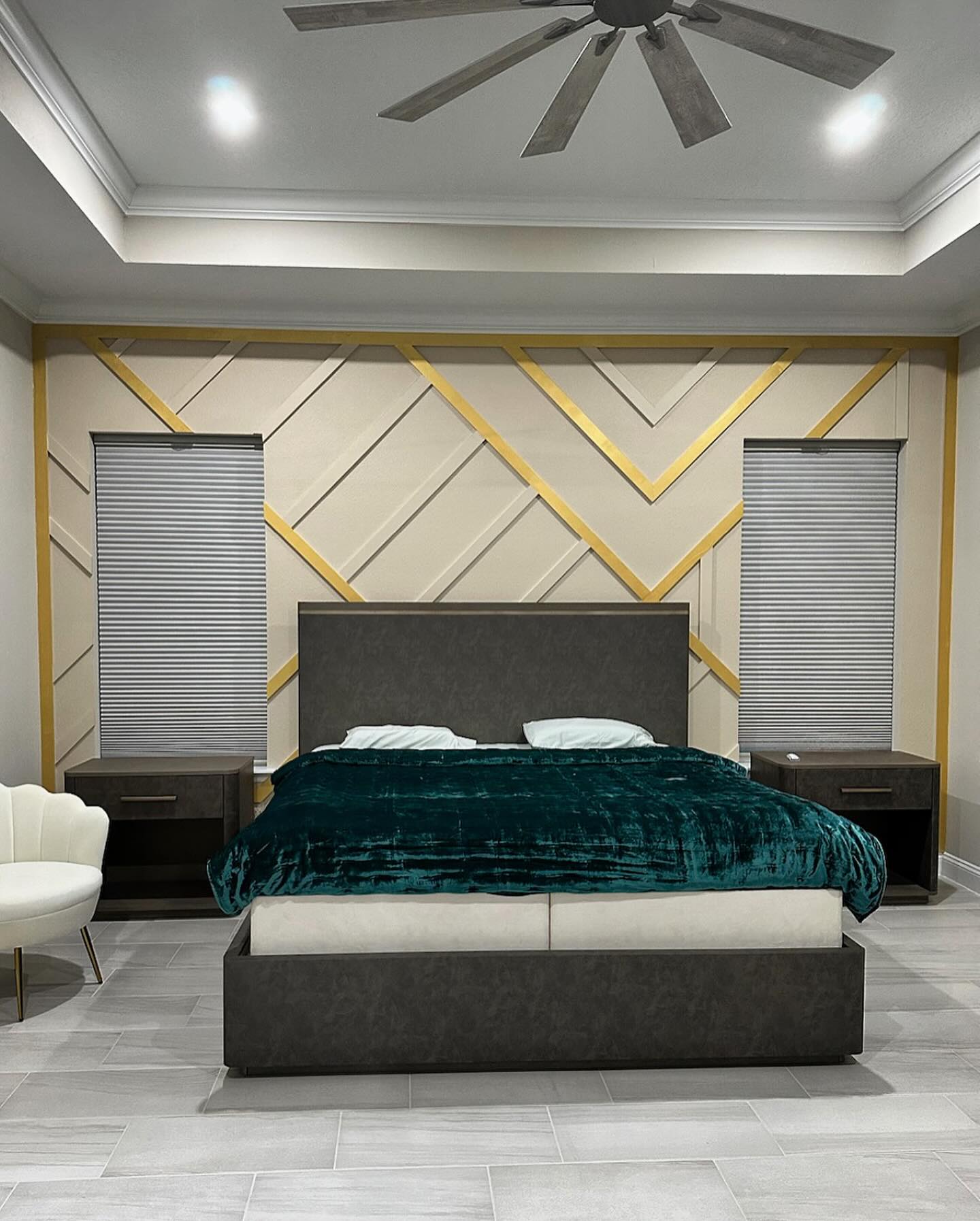 Statement bedroom accent wall in white shiplap by AVP Construction JAX — Jacksonville & St. John's County, FL