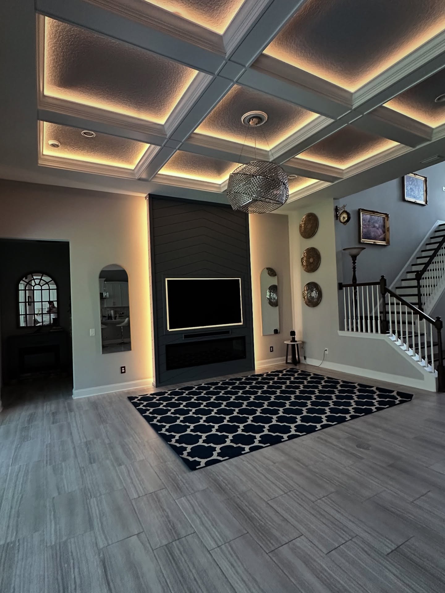 Painted coffered ceiling in living room by AVP Construction JAX — Jacksonville & St. John's County, FL
