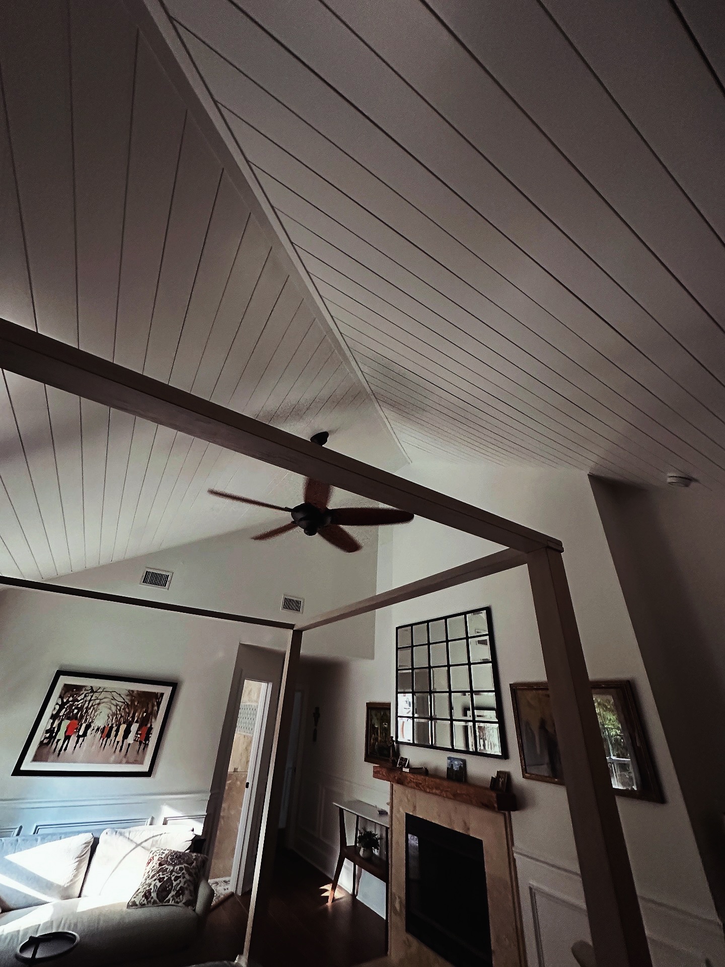 Beadboard ceiling with stained beams by AVP Construction JAX — Jacksonville & St. John's County, FL