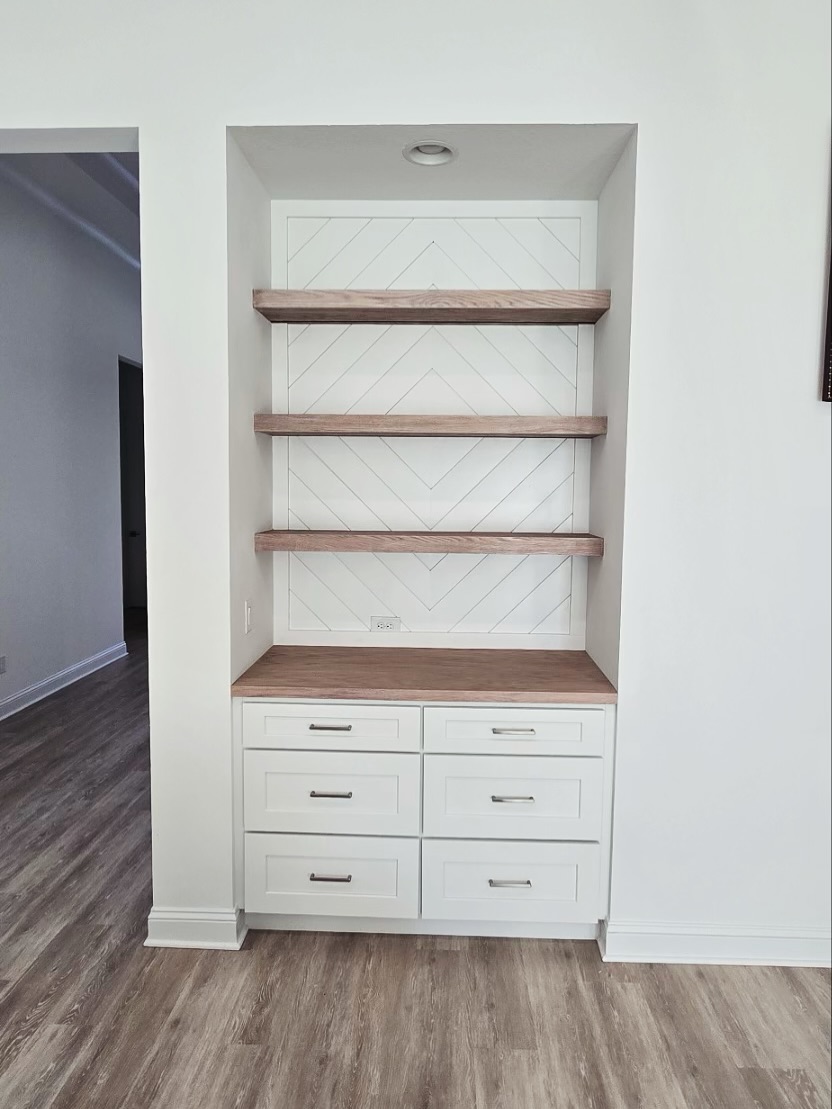 Custom dry bar with floating shelves by AVP Construction JAX — Jacksonville & St. John's County, FL