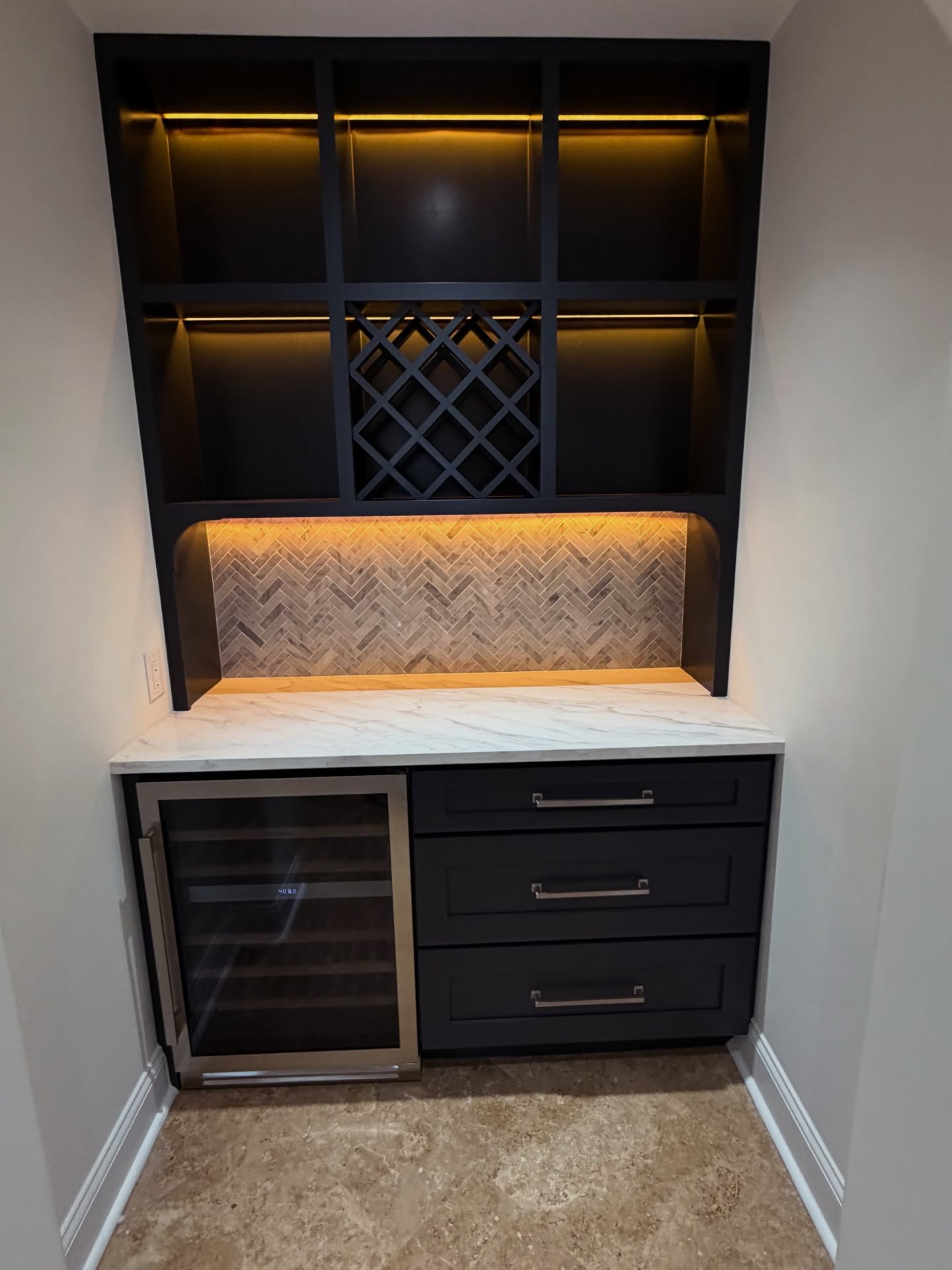 Built-in home dry bar with cabinet storage by AVP Construction JAX — Jacksonville & St. John's County, FL