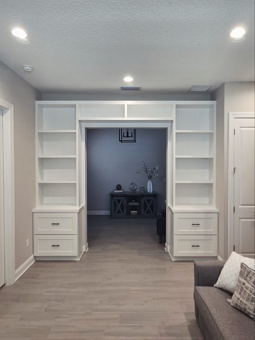 Custom desk and overhead cabinet built-in by AVP Construction JAX — Jacksonville & St. John's County, FL