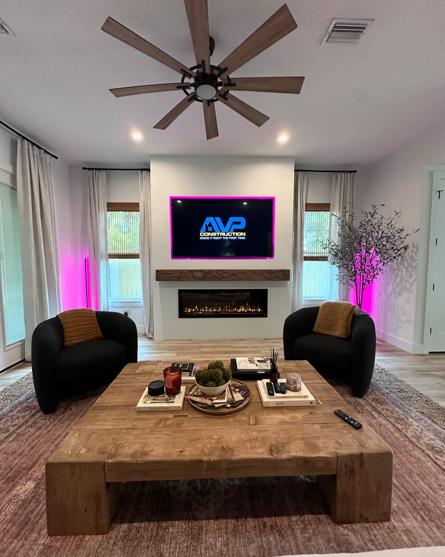 Slat-wall TV feature with hidden wiring by AVP Construction JAX — Jacksonville & St. John's County, FL
