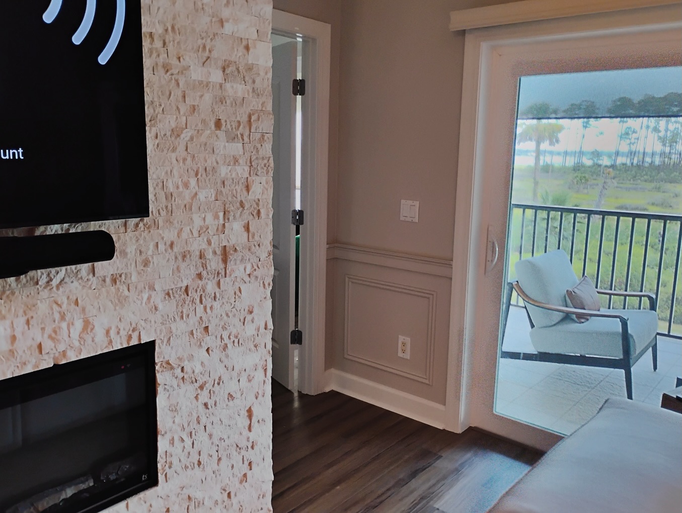 Floating-shelf TV built-in with shaker cabinets by AVP Construction JAX — Jacksonville & St. John's County, FL