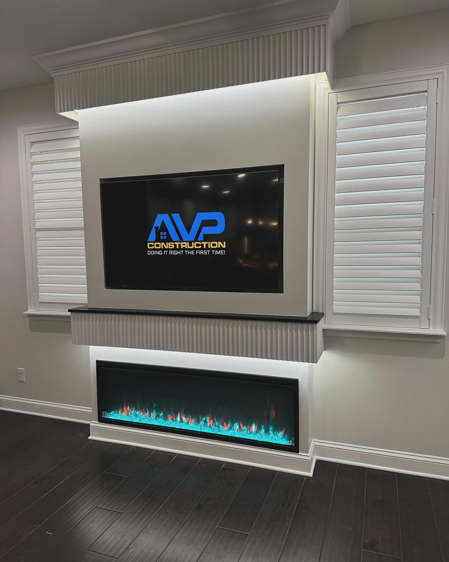 Custom TV entertainment center built-in by AVP Construction JAX — Jacksonville & St. John's County, FL