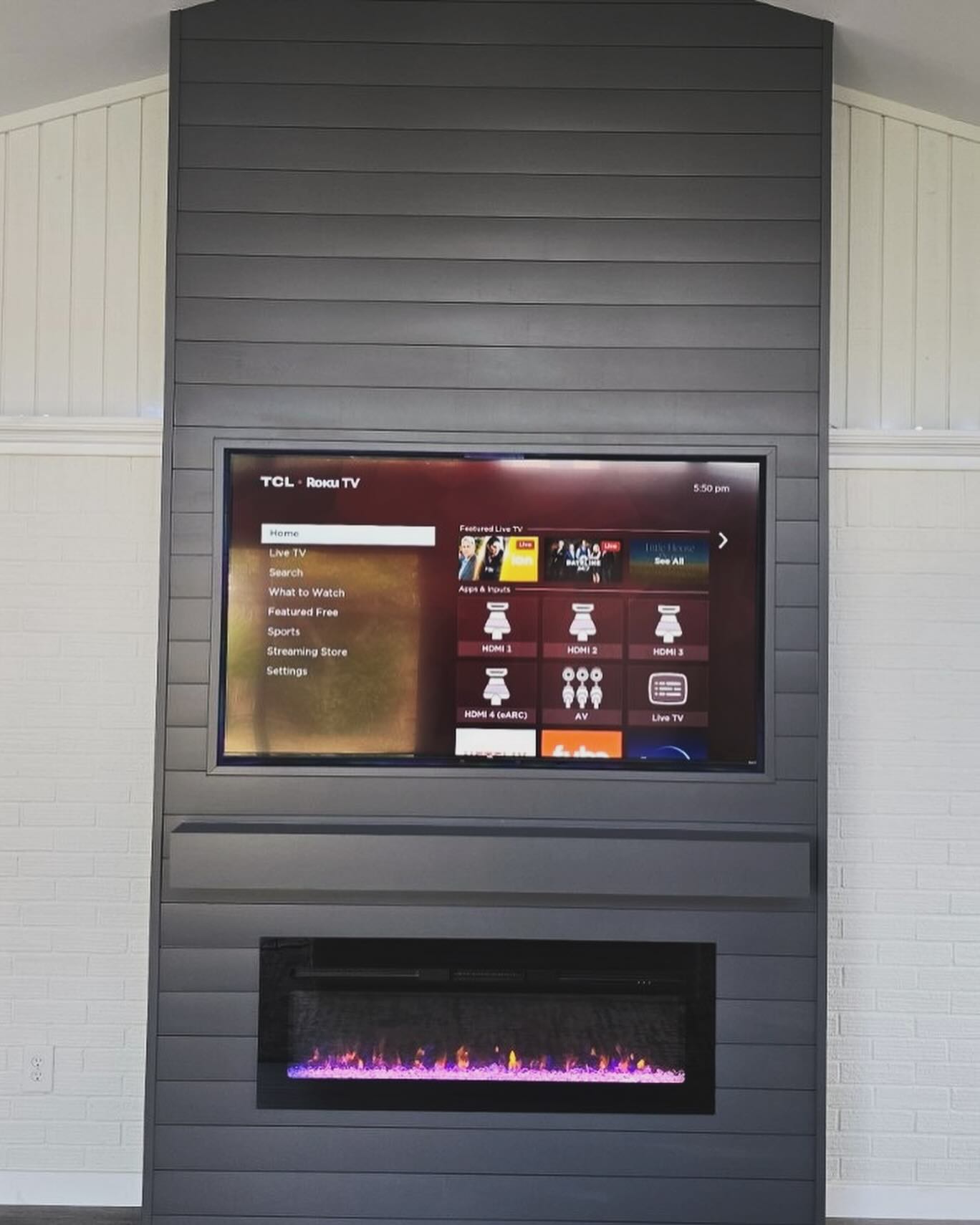 Slat-wall TV feature with hidden wiring by AVP Construction JAX — Jacksonville & St. John's County, FL