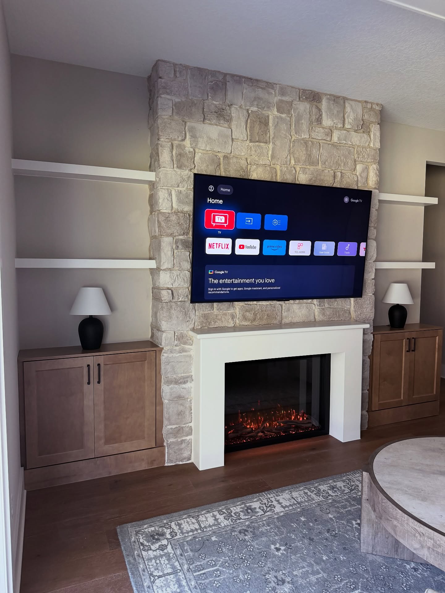 Custom living-room media wall with paneling by AVP Construction JAX — Jacksonville & St. John's County, FL