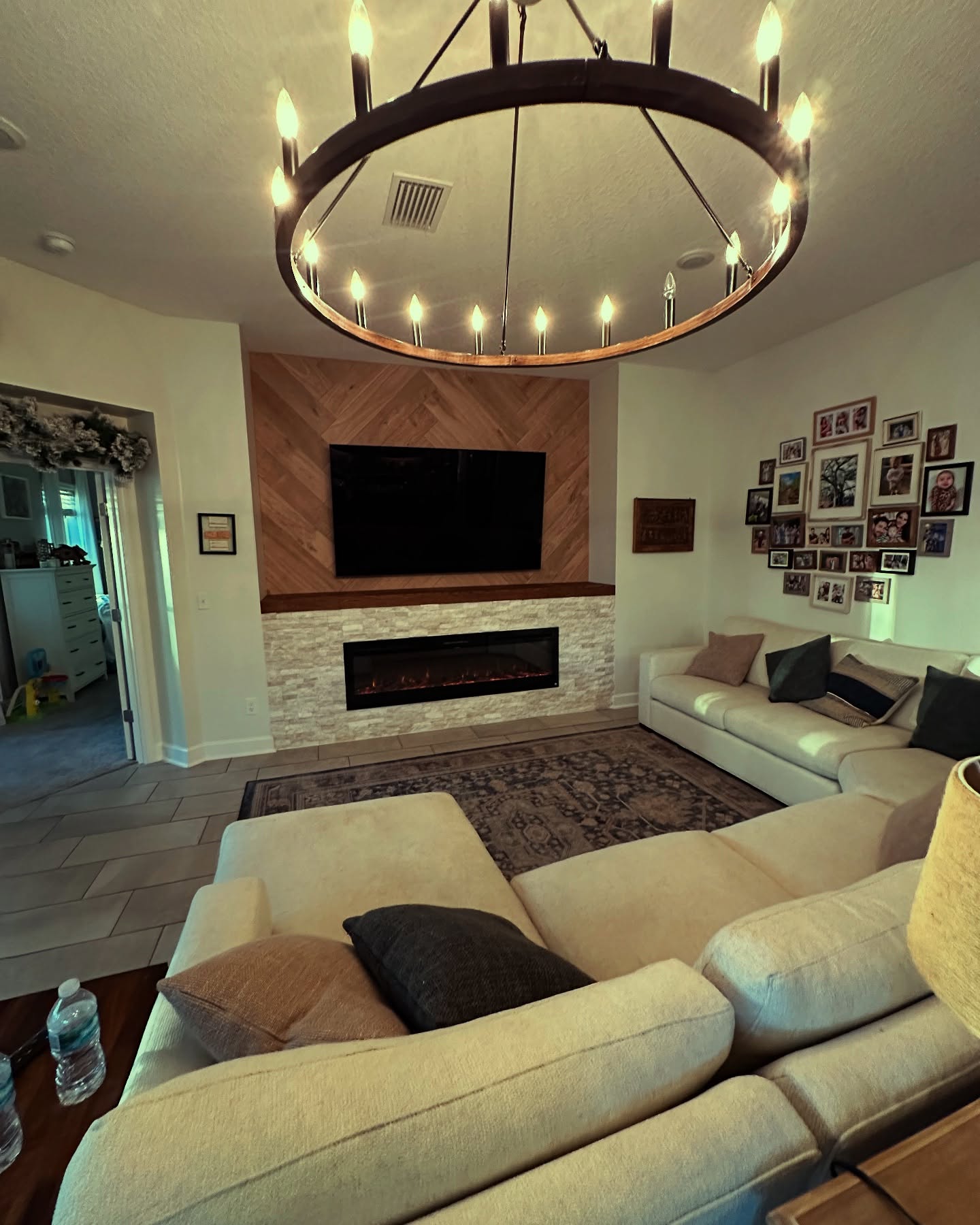 Slat-wall TV feature with hidden wiring by AVP Construction JAX — Jacksonville & St. John's County, FL
