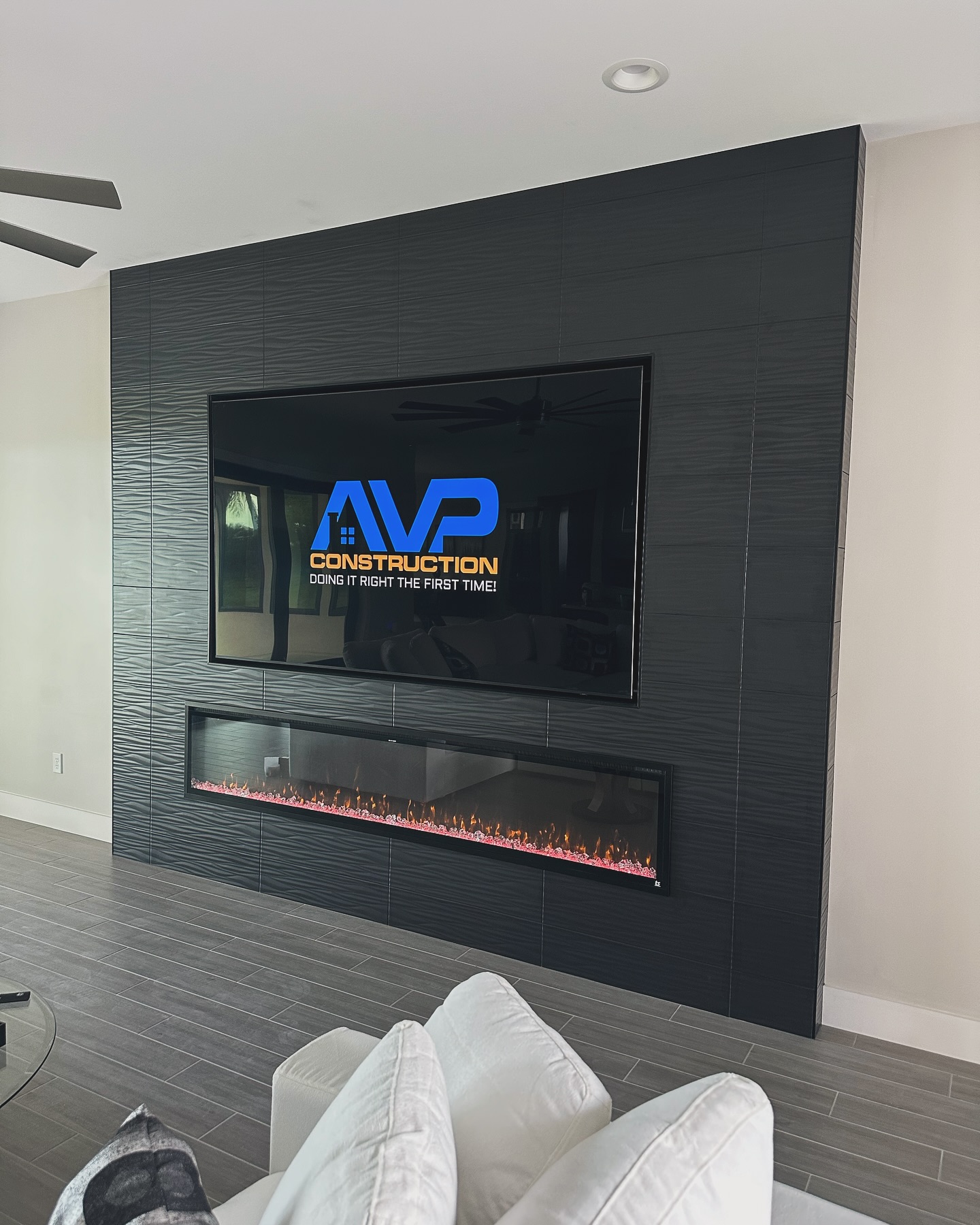 Custom TV entertainment center built-in by AVP Construction JAX — Jacksonville & St. John's County, FL