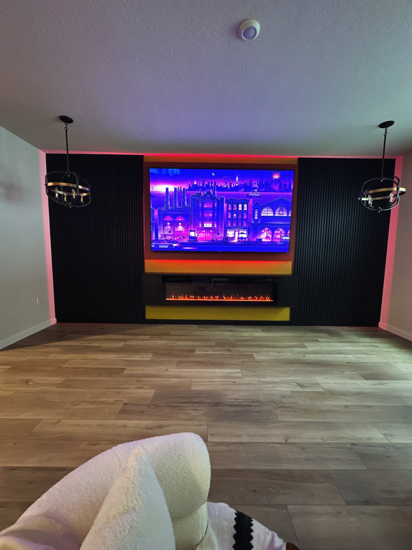 Custom living-room media wall with paneling by AVP Construction JAX — Jacksonville & St. John's County, FL